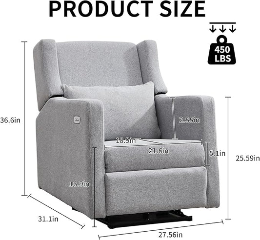 Power Recliner Chair for Adults, Adjustable Home Theater Seating with USB for Living Room, Modern Fabric Reclining - Light Grey
