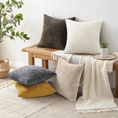 decorUhome Christmas Cream White Chenille Throw Pillow Covers 20x20 Set of 2 Thick Textured Slubby Couch Pillow Covers Farmhouse Accent Modern Neutral Decorative Pillow Cases for Bed Sofa Living Room
