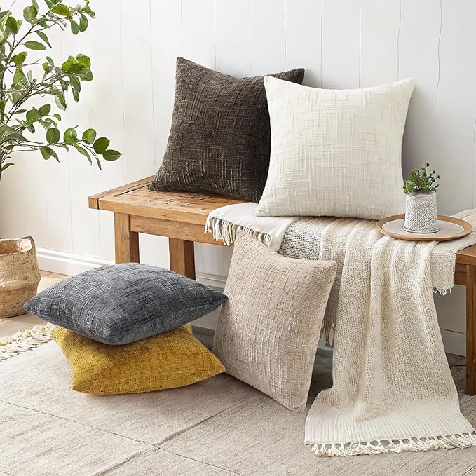 decorUhome Dark Brown Chenille Throw Pillow Covers 26x26 Set of 2 Thick Textured Slubby Couch Pillow Covers Farmhouse Accent Modern Neutral Decorative Pillow Cases for Bed Sofa Living Room