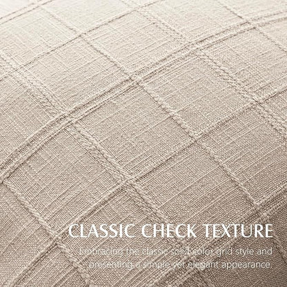 Foindtower Set of 2 Decorative Linen Check Throw Pillow Covers Neutral Farmhouse Vintage Cushion Covers Modern Boho Home Decor for Sofa Chair Couch Bedroom Living Room,22×22 Inch,Natural Linen