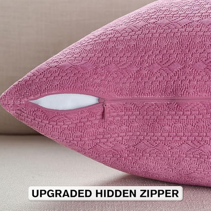 FUTEI Hot Pink Chenille Throw Pillow Covers 26x26 Inch Set of 2,Soft Striped & Diamond Textured Euro Pillow Shams,Modern Home Decor for Couch Living Room