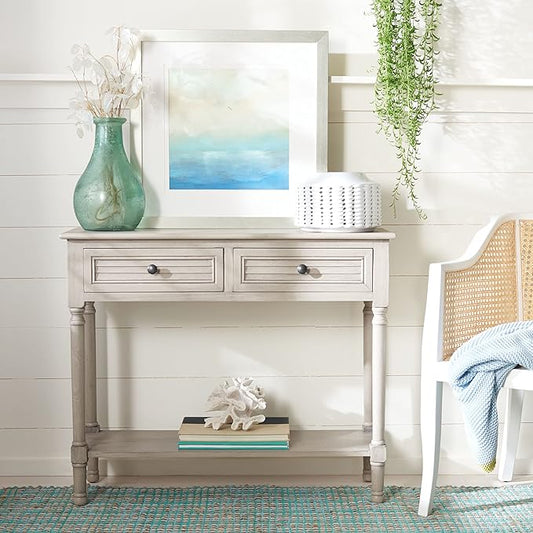 Safavieh Home Collection Tate Greige 2-Drawer Bottom Shelf Console Table