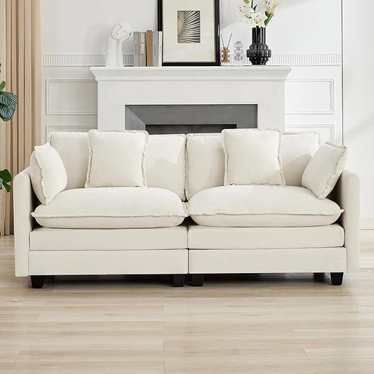 76'' Cloud Deep Seat Loveseat, Upholstered Chenille Modular 2-Seats Sectional Sofa Couch, Modern Comfy Settee Loveseat for Living Room Set, Small Apartment, Beige