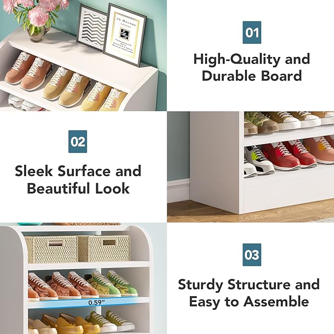 Tribesigns Shoe Rack, 8-Tier Tall Shoe Shelf, Wooden Shoe Storage Cabinet, White