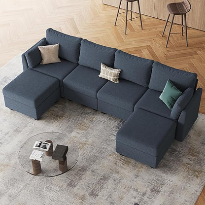 114.17" Modular Sectional Sofa, 6 Seat Sectional Couches with Storage, Memory Foam, Convertible Modular Couch for Living Room, U Shaped Comfy Modular Sofa with Chaise, Blue Grey