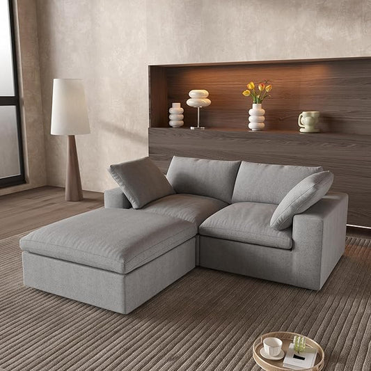 WJShome Cloud Couch Modular Sectional Sofa with Storage Ottoman,L Shaped Couch for Living Room,80.3" inch Down Filled 3 Seater Convertible Sectional Sofas for Office Apartment-Grey