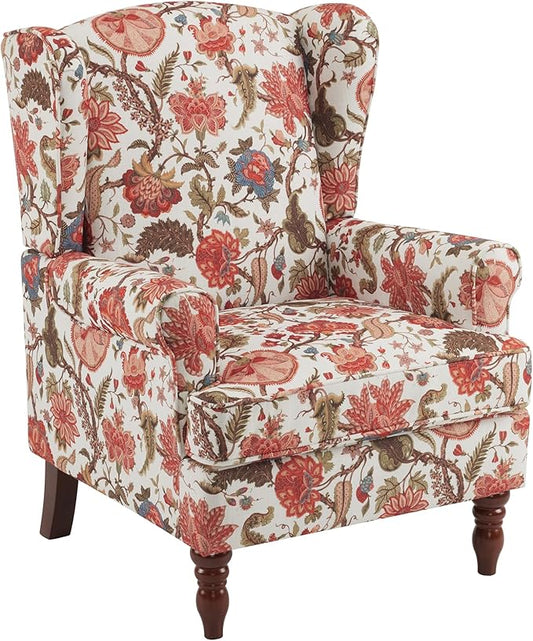 MELLCOM Floral Accent Chair, High Back Upholstered Armchair with Solid Legs, Leisure Single Sofa Chair for Living Room, Bedroom, Home Office, Red Floral