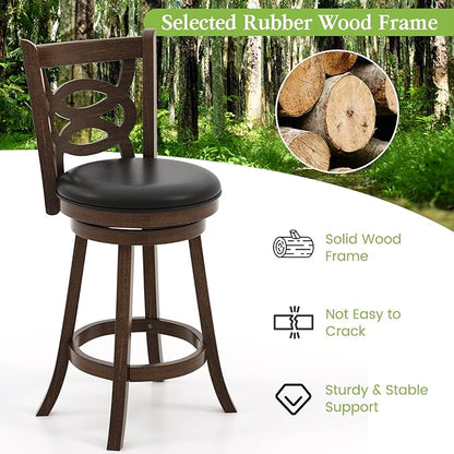 ERGOMASTER Swivel Bar-Stools Set of 2 Counter Height Barstool 29 Inch Seat Bar Chair Rubberwood Frame Brown for Rustic & Classic
