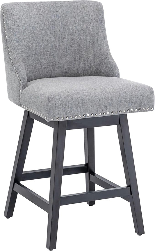 Bar Stool, 26 Inch Upholstered Barstools with 13.8" High Back and Footrest, Swivel Counter Height Barstools for Kitchen Island Home Bar Performance Fabric Gray