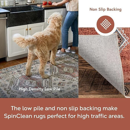 nuLOOM 6' Square Machine Washable Stain-Resistant Area Rug Medium Profile for Living Room, Bedroom, and Dining Room, Nikita Beige