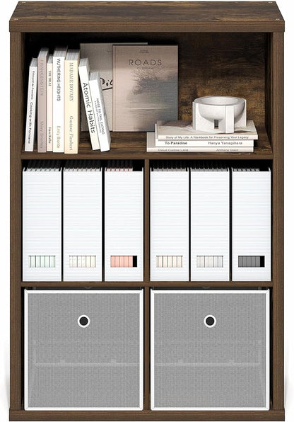 Furinno Cubicle Book Shelf, 5-Cube Bookshelf, Cube Storage Organizer Bookcase with Closed Back, 15.3 x 29.9 x 43.3, for Living Room, Bedroom, Home Office, Amber Pine