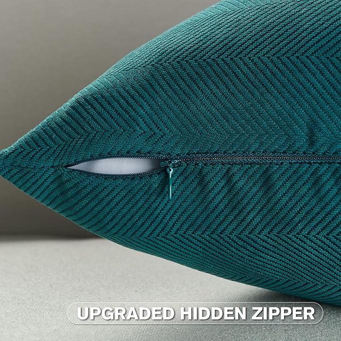 FUTEI Teal Chenille Throw Pillow Covers 20x20 Inch Set of 2,Soft Wide Chevron Textured Cushion Case,Farmhouse Home Decor for Couch Bed Living Room