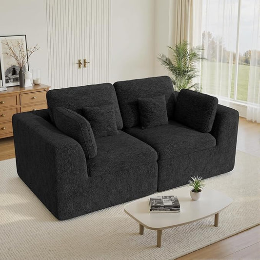 Loveseat Sofa, Cloud Boneless Couches for Living Room, 2 Seater Modular Sectional Sofa,Oversized,Black Chenille