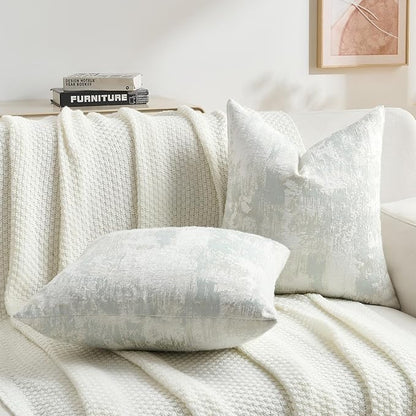 FUTEI Light Blue White Decorative Throw Pillow Covers 24x24 Inch Set of 2,Soft Faux Cashmere Jacquard - Textured & Cozy Euro Pillow Shams,Modern Home Decor for Couch Bed Living Room