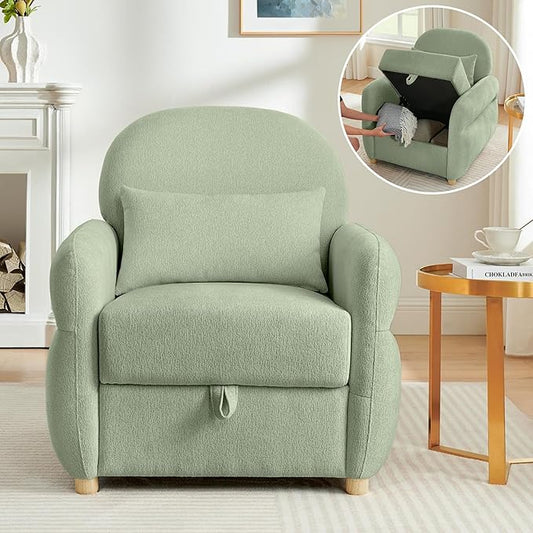 33.5" Accent Chair with Seat Storage Modern Reading Chair Accent Chairs for Living Room Armchair Bedroom,Apartment (Light Green, 33.5")