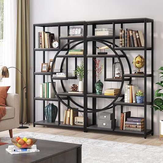 Tribesigns Bookshelf Industrial 5 Tier Etagere Bookcase, Freestanding Tall Bookshelves Display Shelf Storage Organizer with 9-Open Storage Shelf for Living Room, Bedroom, 2 Pack (Gray, 2 Pack)