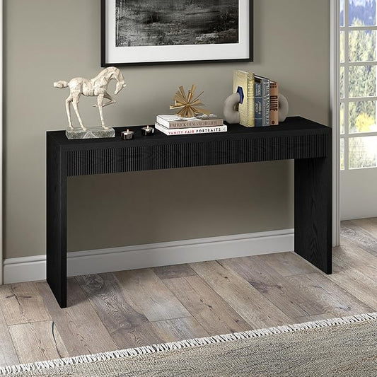 Henn&Hart 55'' Wooden Rectangular Fluted Console Table Entryway Table, Sofa Table for Entryway, Living Room, Couch, Hallway, or Office, Black Grain