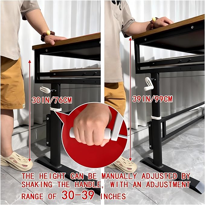 Studio Desk with Keyboard Tray | Hand-Crank Adjustable Standing Desk Workstation for Music Production, Cable Management, MIDI Keyboard Shelf (Black, 47in)
