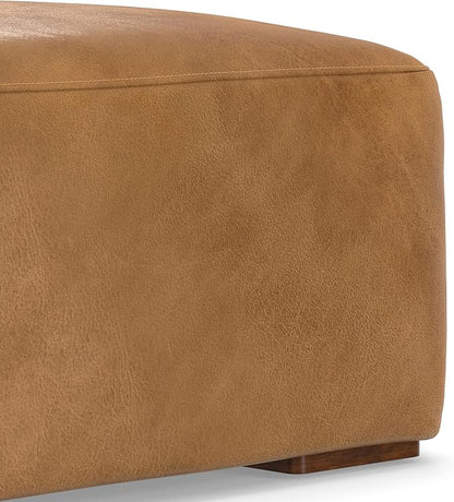 SIMPLIHOME Rex Modular Sofa and Ottoman Set in Full-Grain Genuine Leather, Sienna, 88-inch-Wide 2-Seater Leather Couch and Matching 34-inch-Wide Table Ottoman for Living Room