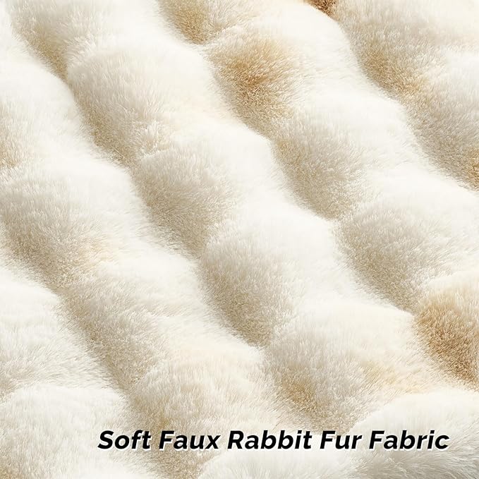 FUTEI Yellow White Decorative Throw Pillow Covers 20x20 Inch Set of 2,Soft Fuzzy Faux Rabbit Fur Cushion Covers with Raised Texture,Neutral Boho Home Decor for Couch Bed Living Room