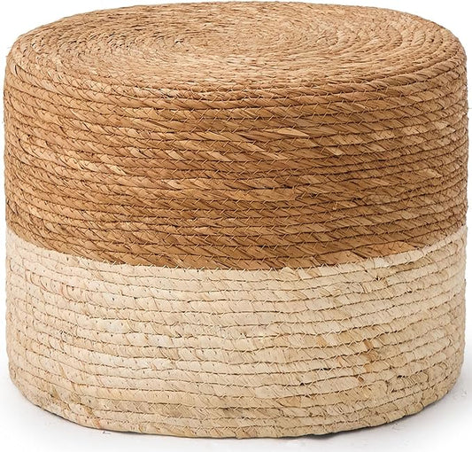 Wimarsbon Round Pouf Ottoman, Natural Hand Knitted Footrest Poof, Rustic Lounge Pouffe, Boho Pous Foot Stool, Accent Table or Seat (Natural Cattail, 15.7 * 15.7 * 11.8)