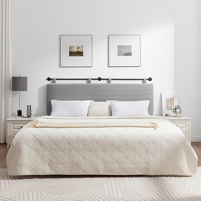 UEV King Headboard Only, Wall Mounted Hanging Upholstered Bed Head Board, Modern Vertical Channel Design of Fine Flannel, Elegant Grey Fluted Headboard for Bedroom (Grey, King Size)