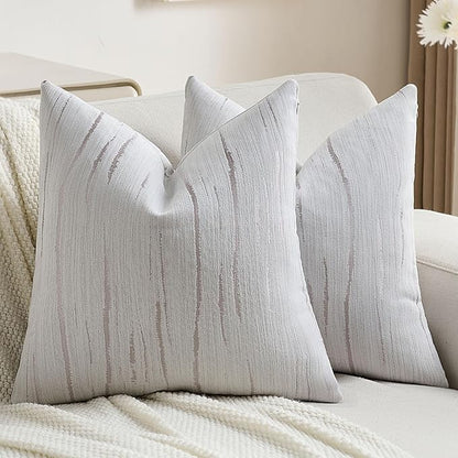 FUTEI Grey Chenille Decorative Throw Pillow Covers 24x24 Inch Set of 2,Soft Embossed Striped Textured European Cushion Case,Modern Home Decor for Couch Bed Living Room