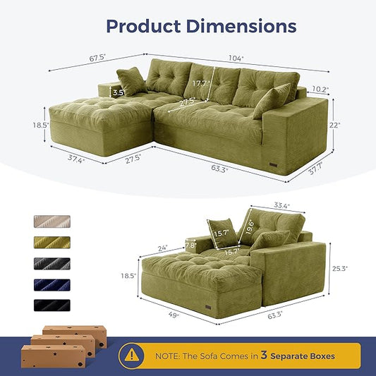 MAXYOYO Sectional Sofa Couch and Chaise Lounge, L Shaped Modern Cloud Couch with Ottoman, Comfy Sofa with Layered Cushion, Tufted Upholstered Sleeper Chair for Living Room, No Assembly Required