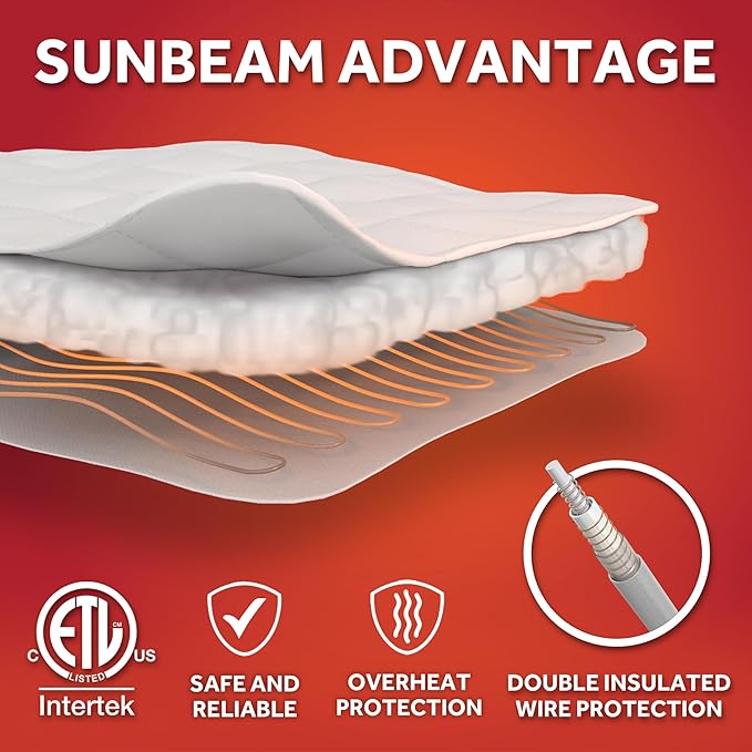 Sunbeam Restful Premium Quilted Heated Mattress Pad - King White