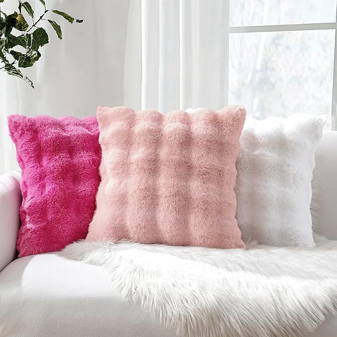 MIULEE Faux Fur Pillow Covers Thick Soft Plush Throw Pillows Luxury Home Decor for Couch Bed Bedroom Living Room Sofa,18x18 Inch Pack of 2 Light Pink