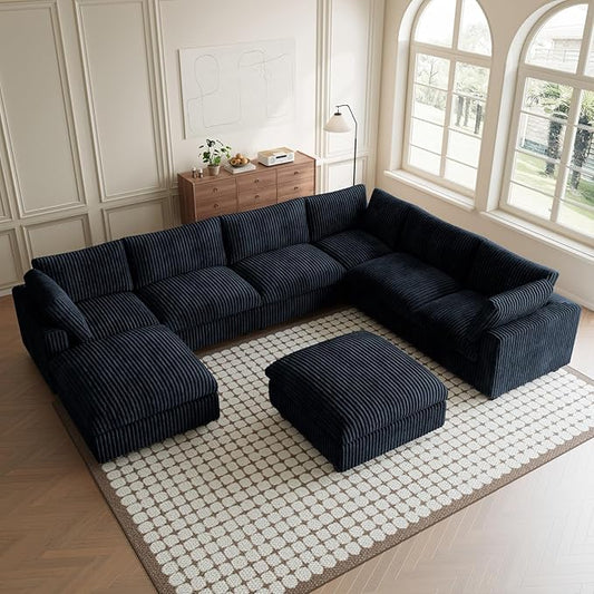 Cloud Modular Sectional Sofa Couch, 8 Seater Oversized Couch, 157.4" U-Shaped Convertible Couches with 2 Ottomans, Deep Sofa Couches for Living Room, Washable & Replaceable Covers, Black