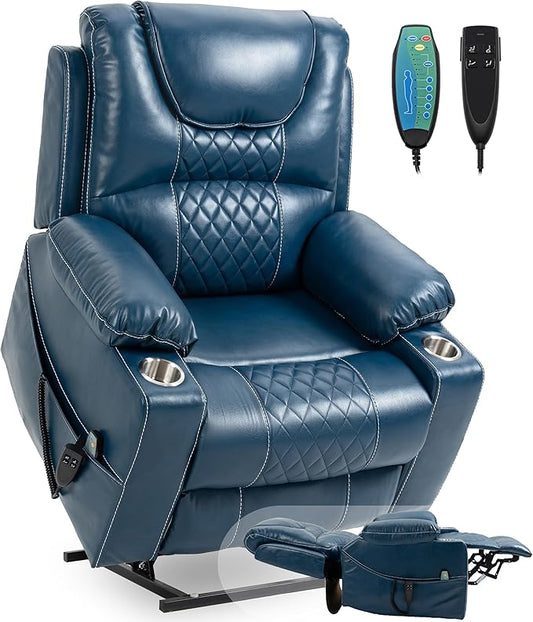 Large Power Lift Recliner Chair Sofa with Massage and Heat for Big and Tall Elderly,Infinite Positions,Dual Motor,Cup Holders,Air Leather Home Theater Seat