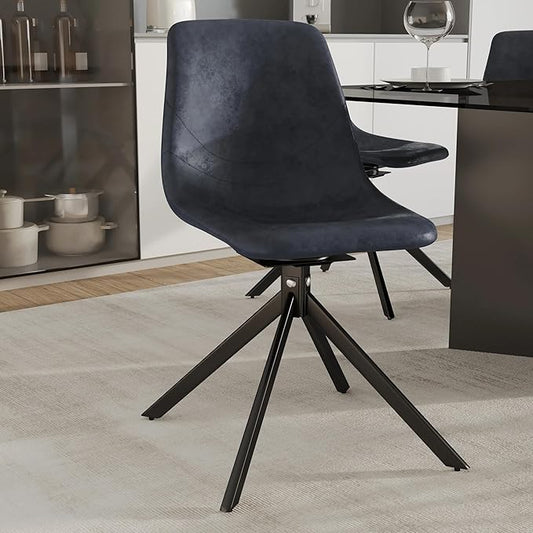 LeisureMod Markley Swivel Leather Dining Side Chair with Durable Iron Legs – Comfortable Accent Chair for Kitchen, Dining Room, or Office Set of 4