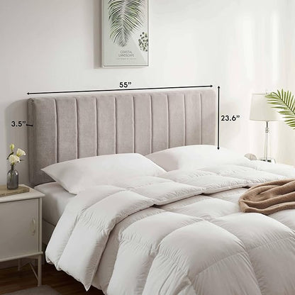 Nestl Upholstered Full Headboard - Easy Assemble Channel Stitched Headboard Full Size - Wall Mounted Headboards with 3D Soundproof Wall Panels Peel & Stick Floating Headboards, Silver