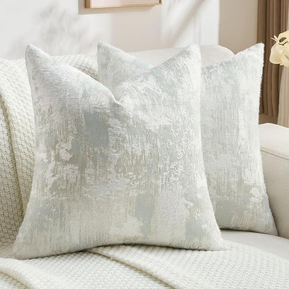 FUTEI Light Blue White Decorative Throw Pillow Covers 18x18 Inch Set of 2,Soft Faux Cashmere Jacquard - Textured & Cozy Cushion Case,Modern Home Decor for Couch Bed Living Room