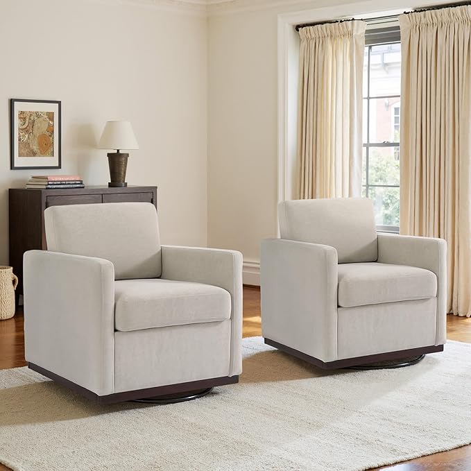 UIXE Swivel Accent Chair, Chenille Upholstered Armchair Comfy Club Chair for Living Room, Mid Century Modern Arm Chair Single Sofa Nook Bedroom Side Reading Seat - Beige