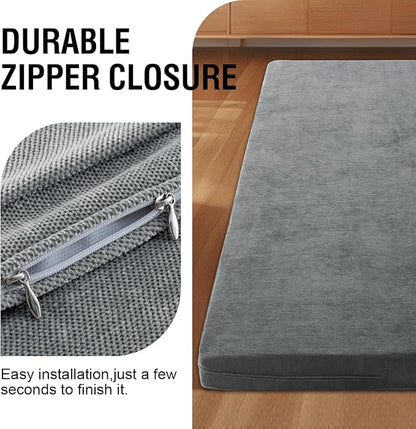 H.VERSAILTEX Twin Size Armless Futon Mattress Covers for Traditional Japanese Futon Mattress Soft Chenille Couch Slipcovers Floor Mats Sofa Protector Zippered Sleeper Sofa Cover,Grey