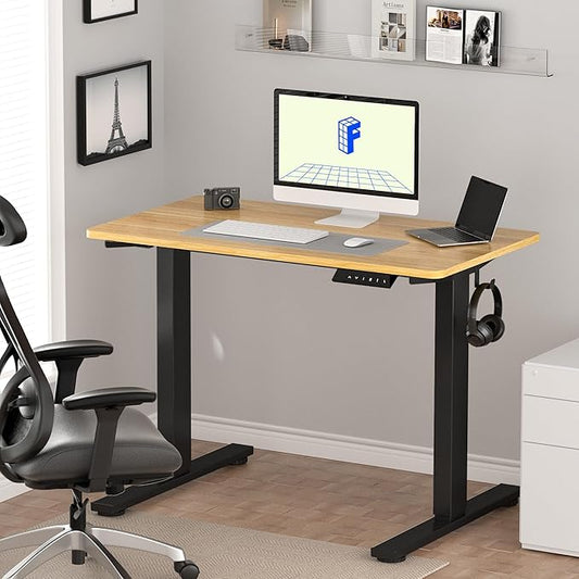 FLEXISPOT EN1 Whole-Piece Standing Desk 48" x 30" Electric Height Adjustable Stand Up Desk Frame w/Automatic Smart Keypad (Black Frame + Maple Top, 2 Packages)