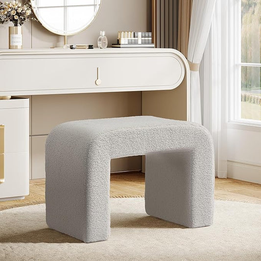 Tribesigns Vanity Stool, Arched Foot Rest for Couch, Large Foot Stool Ottoman, Modern Extra Seating for Living Room, Shoe Bench for Entryway, Dressing Chair for Bedroom, Fully Assembly, Light Gray