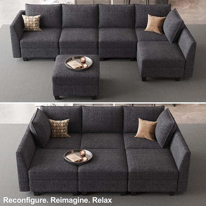 Belffin Modular Sectional Sofa Chenille Sleeper Sectional Couch with Storage Modular Sofa Bed for Living Room, 6 Seats, Dark Grey