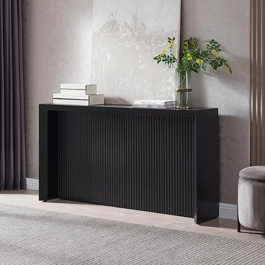 Henn&Hart 56'' Wooden Rectangular Fluted Console Table Entryway Table, Sofa Table for Entryway, Living Room, Couch, Hallway, or Office, Black Grain