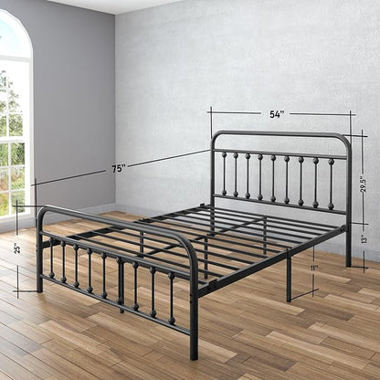 Golden Gate Beds Vintage Style Metal Bed Frame with Wrought Iron Headboard and Footboard, Classic Platform Bedframe with Storage, No Box Spring Needed, Mattress Foundation, Black, Full Size
