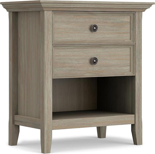 SIMPLIHOME Amherst SOLID WOOD 24 Inch Wide Traditional Bedside Nightstand Table in Distressed Grey, For the Living Room and Bedroom