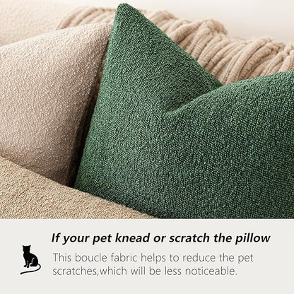 Foindtower Pack of 2, Decorative Textured Boucle Throw Pillow Covers Neutral Accent Solid Pillow Cases Soft Couch Cushion Case for Chair Sofa Bedroom Living Room Home Decor 22x22 Inch Pine Green