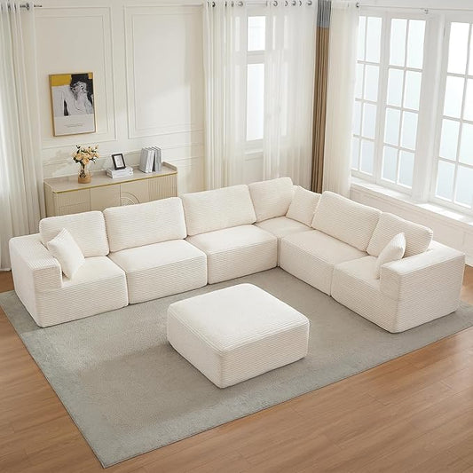 L-Shape Cloud Modular Sectional Sofa Couch,Modern Boneless Sectional Couch with Deep Seat,Upholstered Couches for Living Room Bedroom,No Assembly Required,Beige