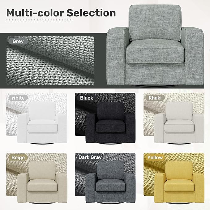Swivel Accent Sofa Chair Set of 4, Modern Comfy Oversized Upholstered Cushion Back Armchair in Linen 1pcs for Living Room, Bedroom, Reading Room(Gray)