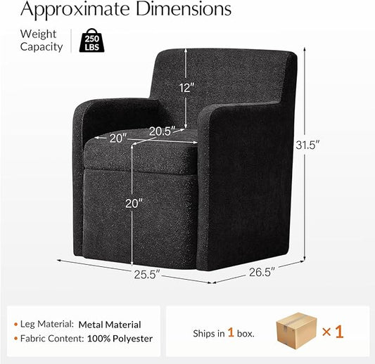 HULALA HOME Upholstered Dining Chair with Smooth-roling Castors, Modern Fabric Side Dining Room Chairs with Built-in Storage, Multi-Purpos Kitchen Chairs for Living Room, Black