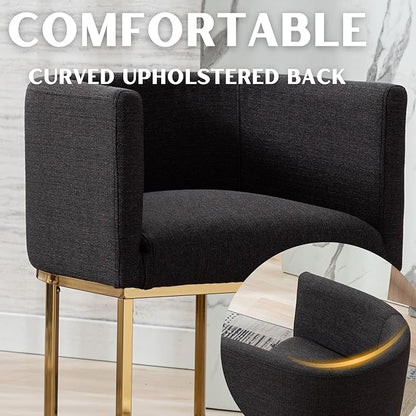 Linen Bar Stools Set of 3, 24" Contemporary Upholstered Fabric Counter Height Bar Stools Kitchen Counter Island Stools Barstools with Golden Metal Base, Charcoal