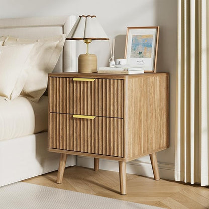 LYNSOM Fluted Dresser and Nightstand Sets 2 Piece, 2-Drawer Nightstands and 7-Drawers Dresser, Wood Bedroom Furniture Set for Home, Bedroom, Hallway, Natural Oak