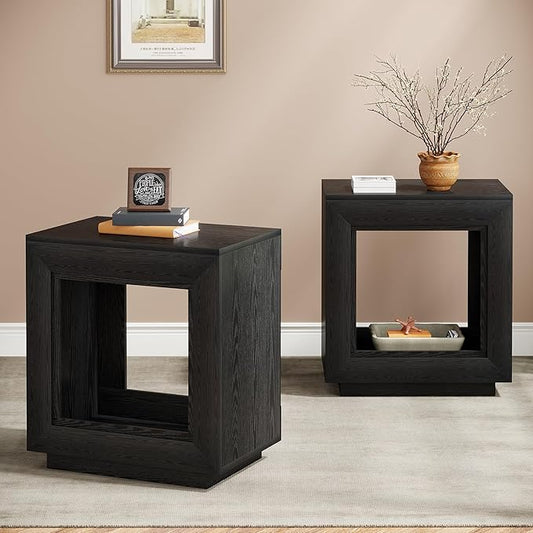 Tribesigns Rustic Wood End Table, 2 Tiered Square Side Table with Storage Shelf, Industrial Sofa Side Table for Living Room, Entrance (2, Dark)